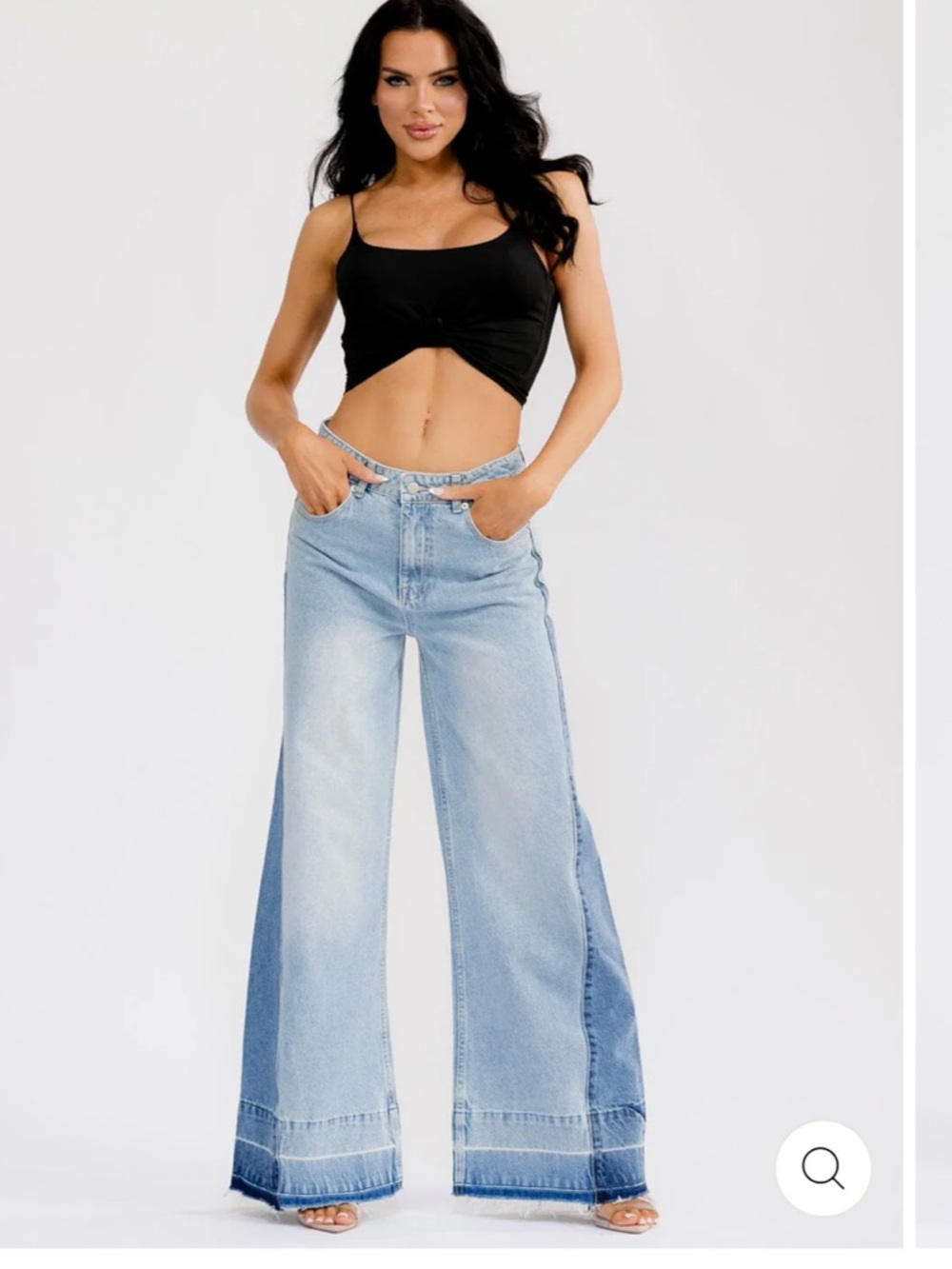 Wide Leg Patchwork Light Blue Jeans - Flared Denim